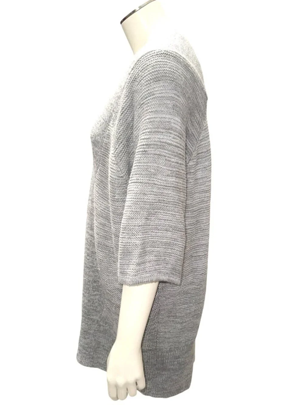 Apt 9 Med Open Gray Marled Rib Knit Hook Front Longline Cardigan Layering Luxe - Picture 3 of 9
